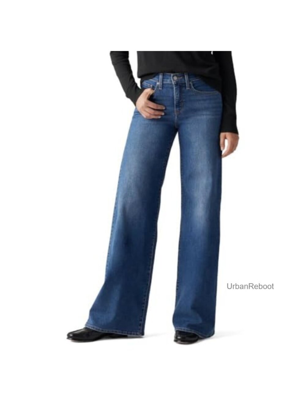 Wide-Leg Shaping Jeans Mid-Rise Stretch Denim Women's